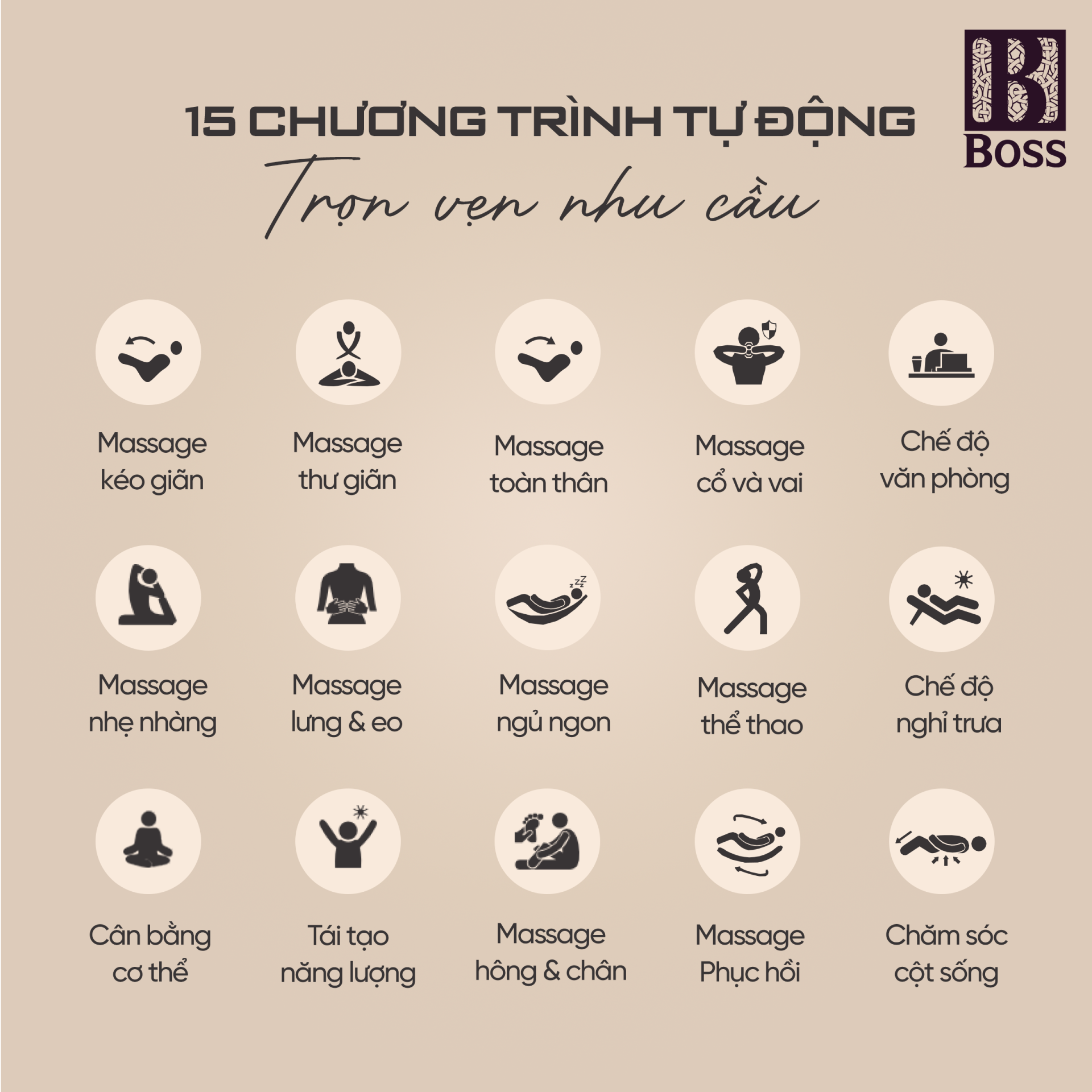 15 chương trình massage tự động